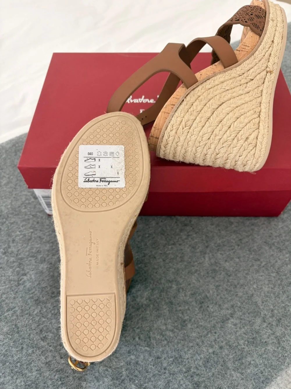 Salvatore Ferragamo Gioela Wedge Espadrille Sandals – 6.5 C – Box & Dust Bag
